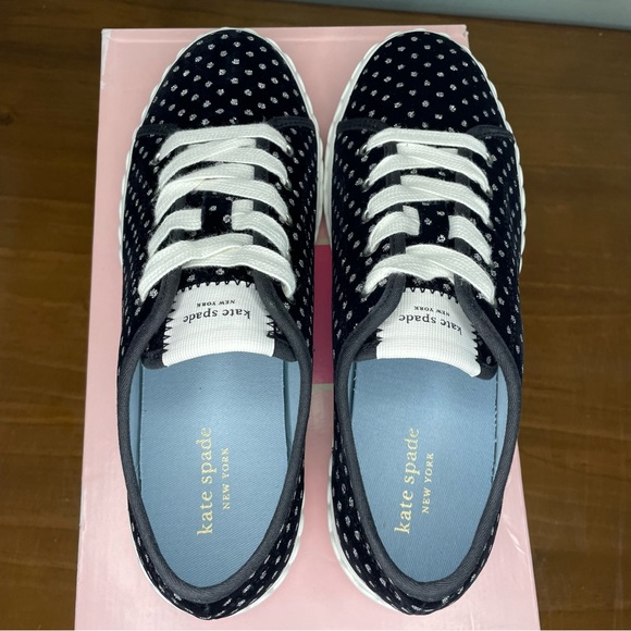 KATE SPADE Vale Black Silver Glitter Dotted Low Top Velvet Sneaker Scalloped 7.5 - Picture 16 of 16
